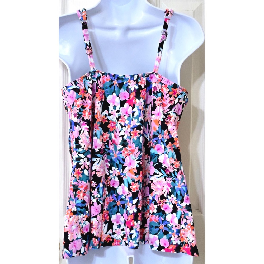 Swim Solutions Pleated Tankini Top&High Waist Brief Womens 14 Multi Floral NWT - Picture 2 of 16